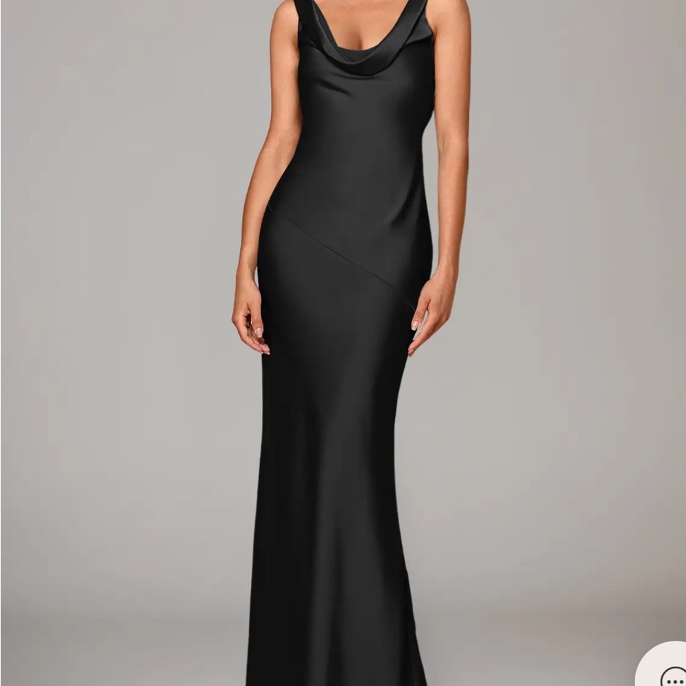 Azazie Black Satin Cowl Neck Evening Gown